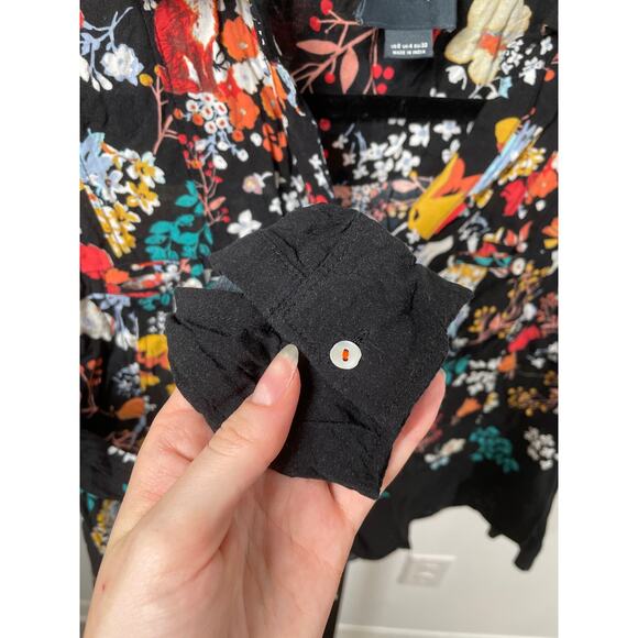 MAEVE Anthropologie Floral Woodland Friends Blouse 0 Rayon Animal Flowy Black - Picture 7 of 10